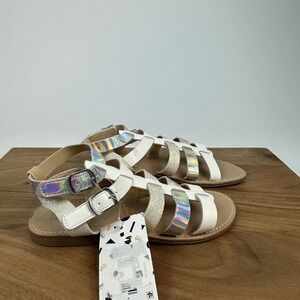 New Harper Canyon Valentina White Sparkle Holographic Gladiator Sandals Size 2 Y